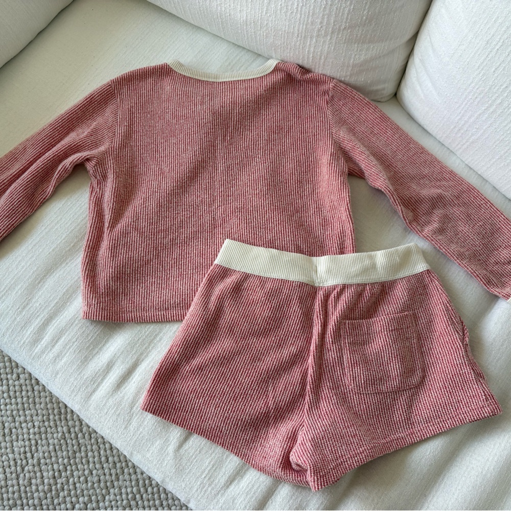 American Eagle Outfitters Pink and Cream Ribbed Lounge/PJ Set - Picture 2 of 4